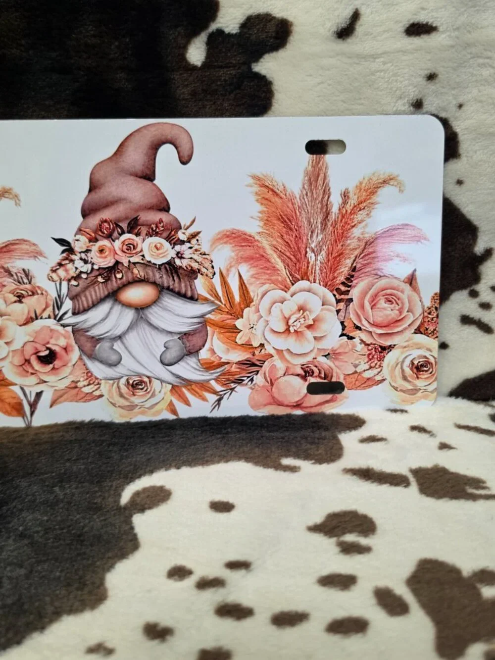 Gnome Floral Flowers Custom Car Tag Handmade Vehicle License Plate